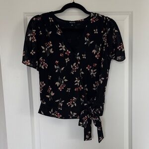 Madewell Black Floral Wrap Blouse